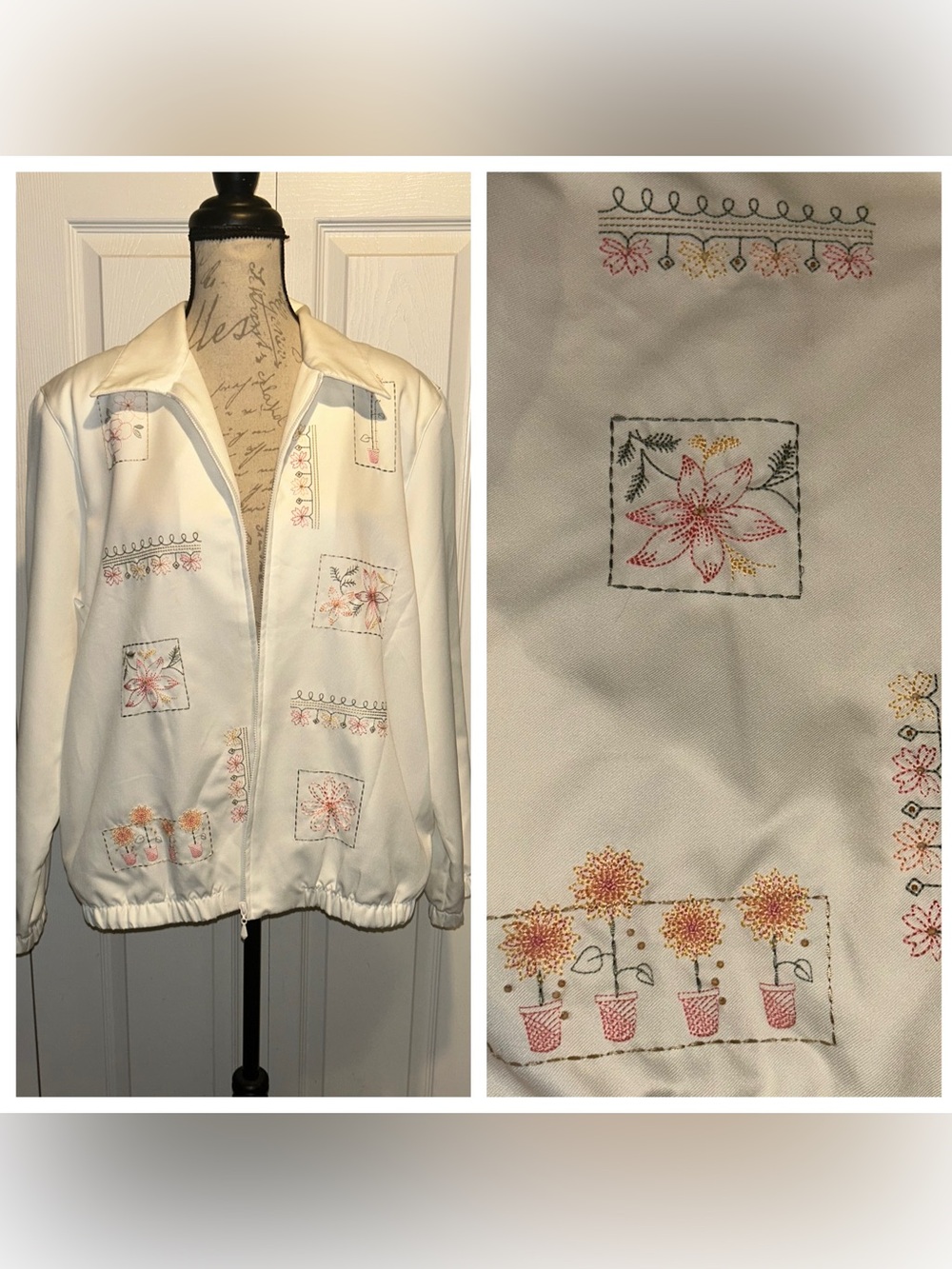Vintage 90s Embroidered Floral Cottagecore Grandmacore Volup Jacket sz 14